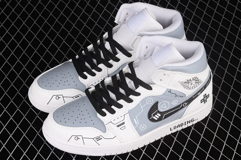 All categories Air Jordan Jordan series basketball shoes Air Jordan 1 Mid Air Jordan 1 Mid AJ1 Joe 1 black and white gray video game graffiti customized Chinese basketball shoes 554724-130